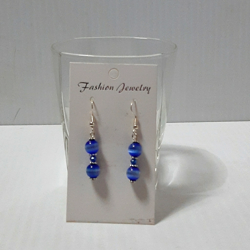 Hand Crafted Earrings Pierced New Single Drop Blue